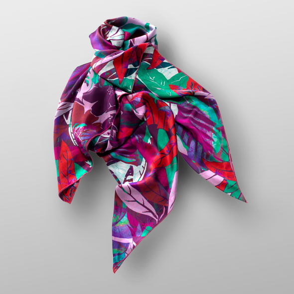 Silk satin scarf LEAF